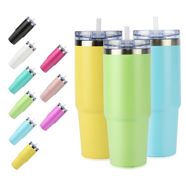 Custom 30oz Stainless Steel Leakproof Tumbler with Straw Vacuum Insulated Water Bottle for Home Office Car Reusable Cup