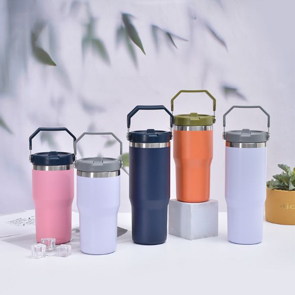 Custom 30oz Stainless Steel Leakproof Tumbler with Straw Vacuum Insulated Water Bottle for Home Office Car Reusable Cup With Handle Straw