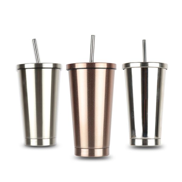 Custom 16oz Stainless Steel Coffee Travel Tumbler Cups With Lids And Straws