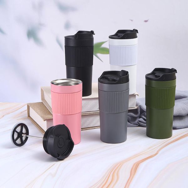 Custom Double Wall Vacuum Insulated Stainless Steel French Press Travel Mug Coffee Tea Maker Gasket Filter