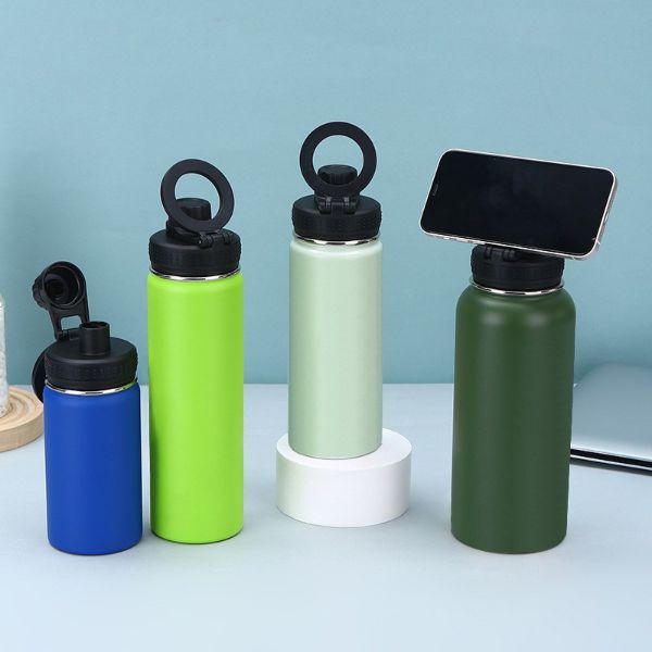 Custom Doule Wall Vacuum Insulated Stainless Steel Thermos Magnet Water Bottle with Magnetic Phone Holder