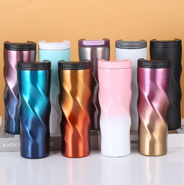 Spiral Gradient Stainless Steel Bottle Leakproof Lid and Straw Travel Sports Tumbler Coffee Cup Mug