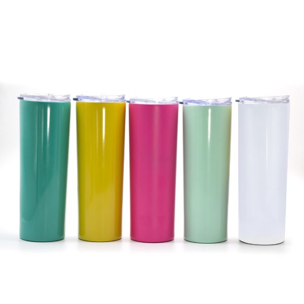 20oz Sublimation Blank Skinny Coffee Cup White Straight Stainless Steel Tumbler with Straw