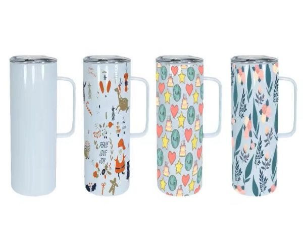 20oz Sublimation Blank White Straight Coffee Tea Beer Tumblers with Handle for Water Coffee Drinks for DIY