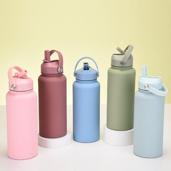 Double Wall Stainless Steel Vacuum Insulated Kettle With Handle Outdoor Sports Flask Straw Water Bottle Cup