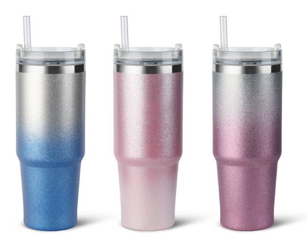 Custom 30oz Stainless Steel Leakproof Tumbler with Straw Vacuum Insulated Water Bottle Reusable Glitter Car Cup