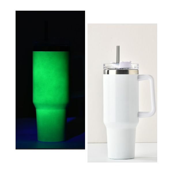 Glow in dark 40oz Stainless Steel Insulated Car Cup Outdoor Travel Tumbler with Handle and Straw