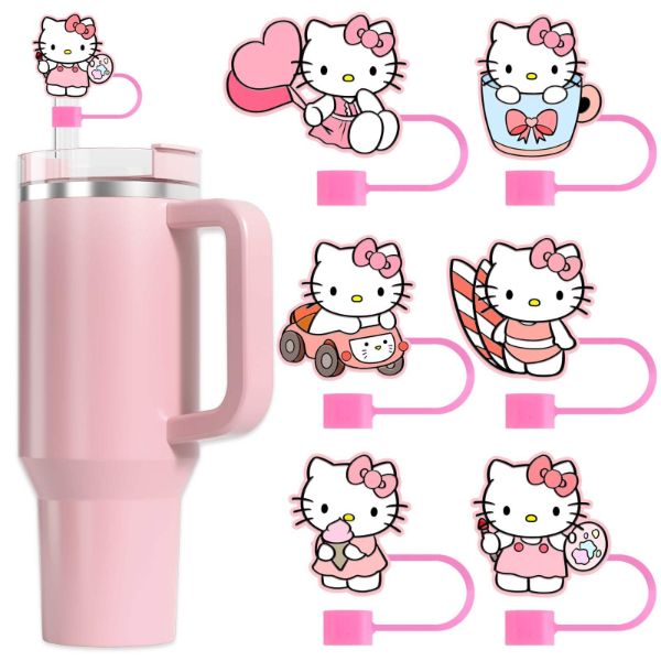 Kitty Cute Cartoon Animal PVC Straw Topper Charms for 40oz Cup Reusable Straw Cover Accessories